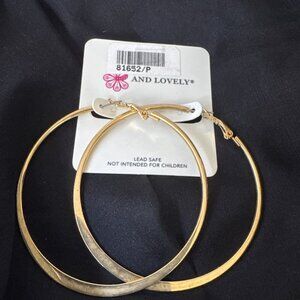 Lovely Big 2.5" Gold Thin Flat Hoop Earrings NEW